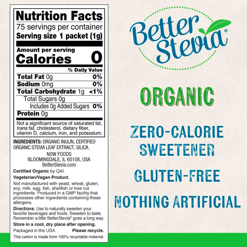 NOW Foods BetterStevia Organic 75 Packets/Box - DailyVita