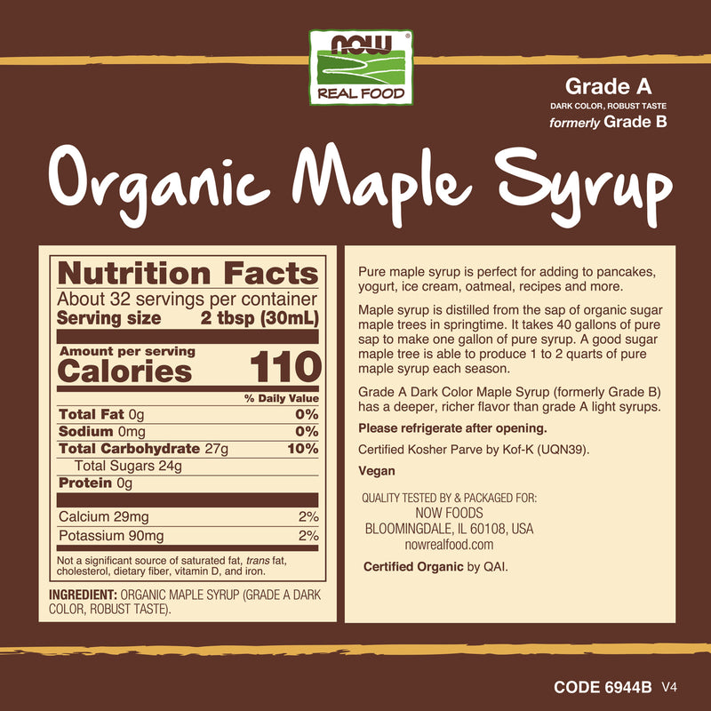 NOW Foods Maple Syrup Organic Grade A Dark Color 32 oz - DailyVita