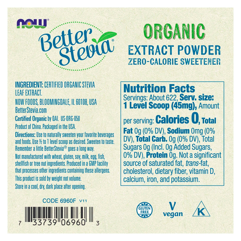 NOW Foods BetterStevia Extract Powder Organic 1 oz - DailyVita
