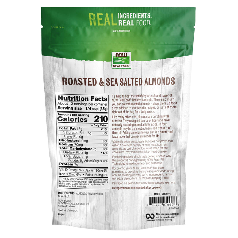 NOW Foods Almonds Roasted & Sea Salted 1 lb - DailyVita