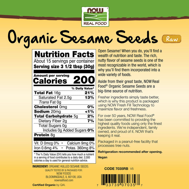 NOW Foods Sesame Seeds Organic & Raw 16 oz - DailyVita