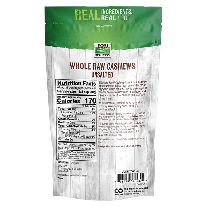 NOW Foods Cashews Whole Raw & Unsalted 10 oz - DailyVita