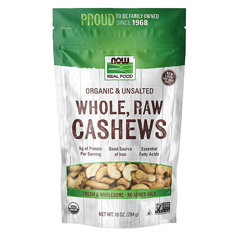 NOW Foods Cashews Organic Whole Raw & Unsalted 10 oz - DailyVita