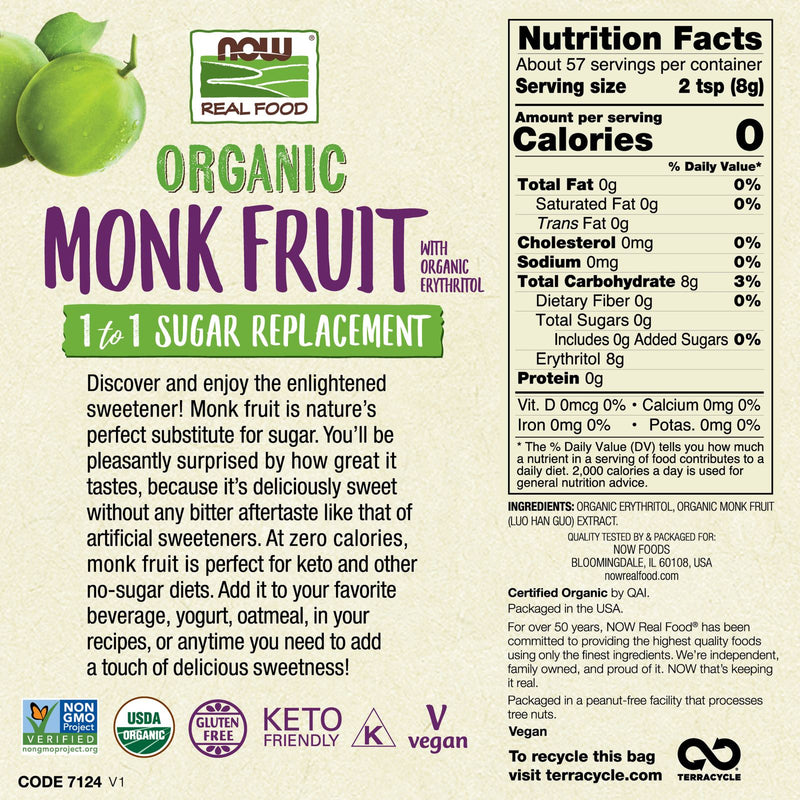 NOW Foods Monk Fruit with Erythritol Organic Powder 1 lb - DailyVita