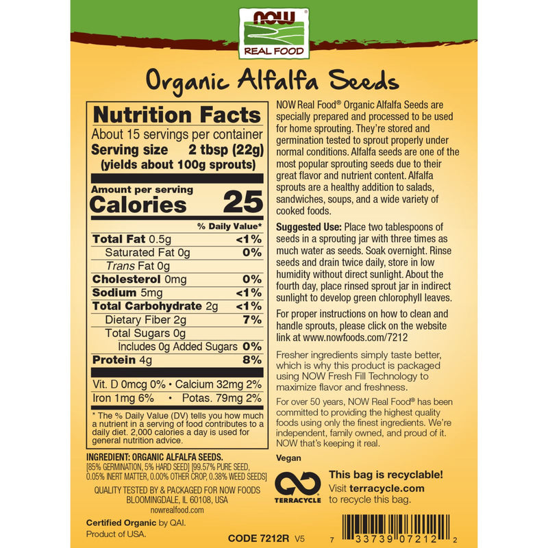 NOW Foods Alfalfa Seeds Organic 12 oz - DailyVita