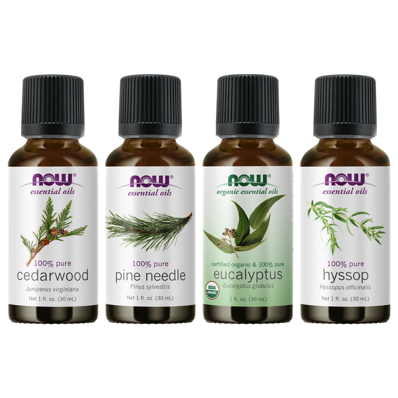 NOW Foods Essential Oil Bundle: Breathe Easy (Cedarwood Eucalyptus Pine Needle Hyssop) - DailyVita