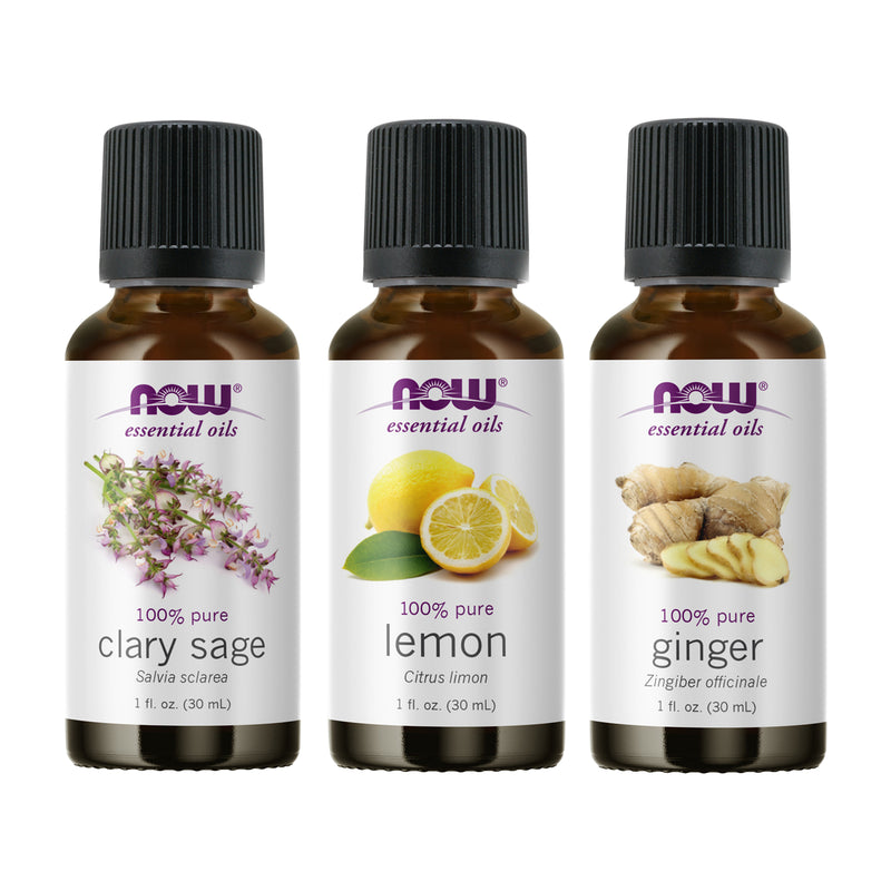 NOW Foods Essential Oil Bundle: Refresh Yourself (Clary Sage Ginger Lemon) - DailyVita
