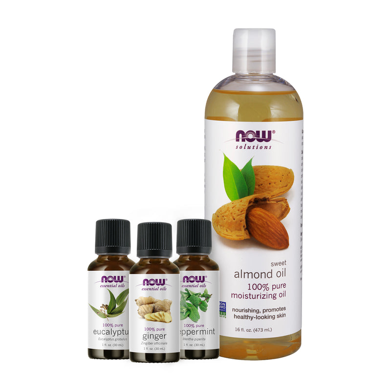 NOW Foods Essential Oil Bundle: Sore Muscles (Eucalyptus Ginger Peppermint Sweet Almond) - DailyVita