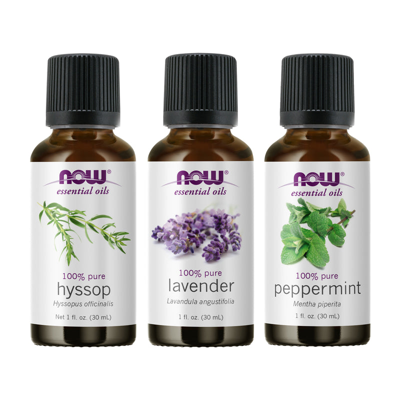 NOW Foods Essential Oil Bundle: Open Airways (Hyssop Lavender Peppermint) - DailyVita