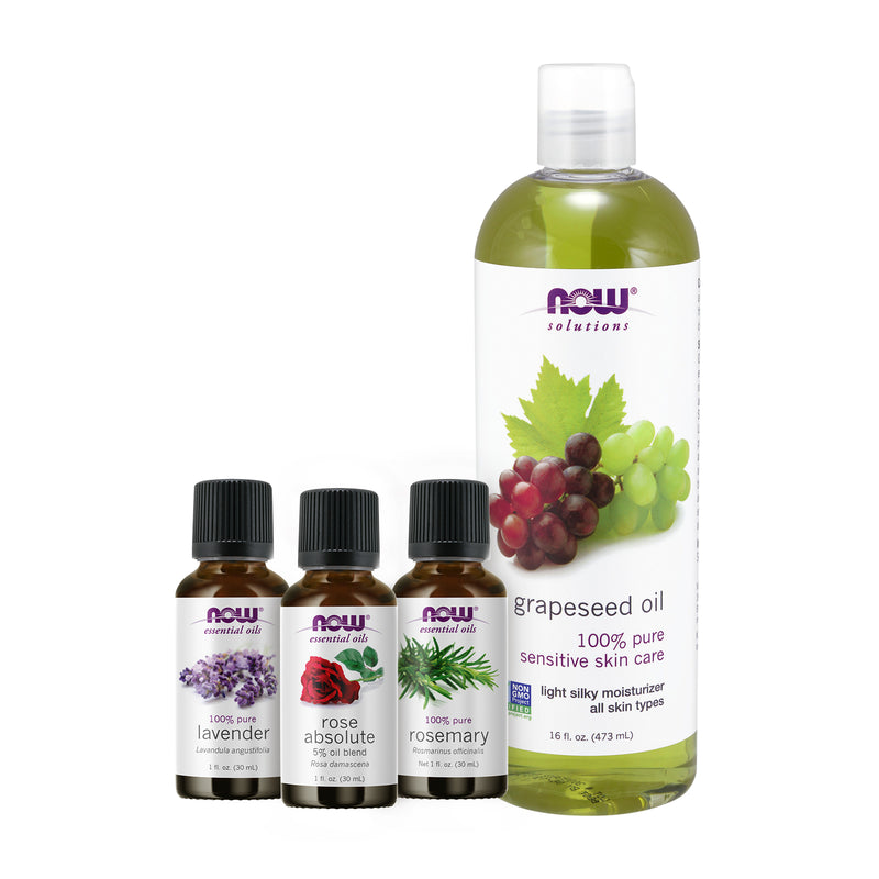 NOW Foods Essential Oil Bundle: Anti-Aging Kit B (Lavender Rose Absolute Rosemary Grapeseed) - DailyVita