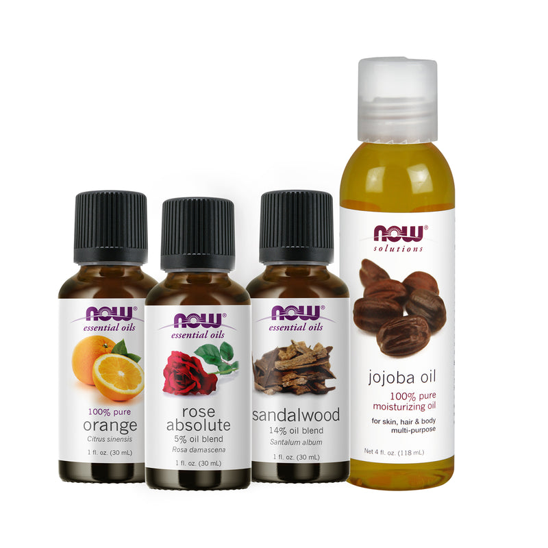 NOW Foods Essential Oil Bundle: Anti-Aging Kit A (Orange Rose Absolute Sandalwood Jojoba) - DailyVita
