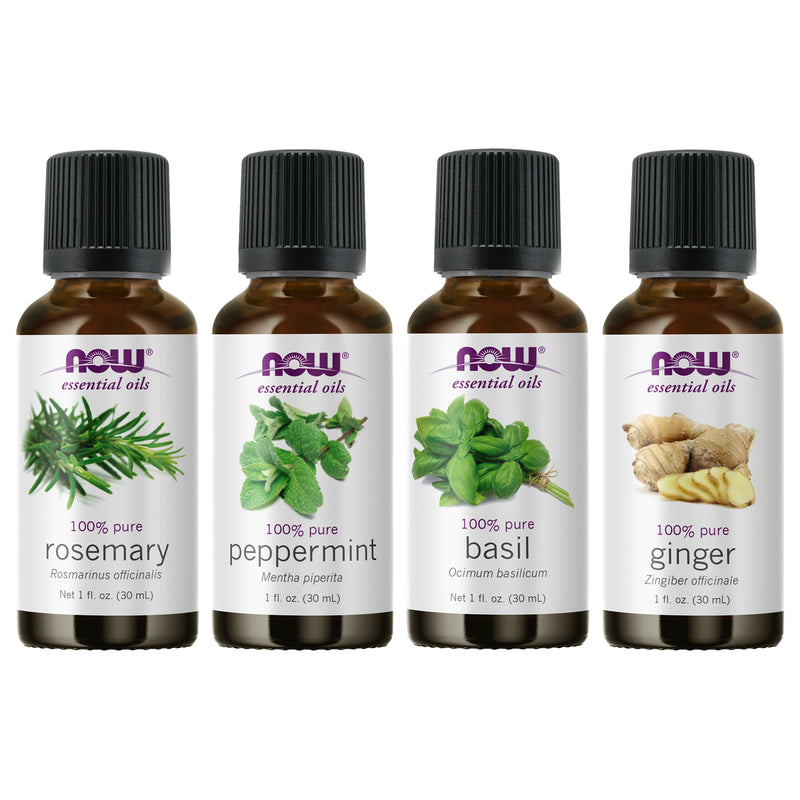 NOW Foods Essential Oil Bundle: Rise & Shine (Rosemary Peppermint Basil Ginger) - DailyVita