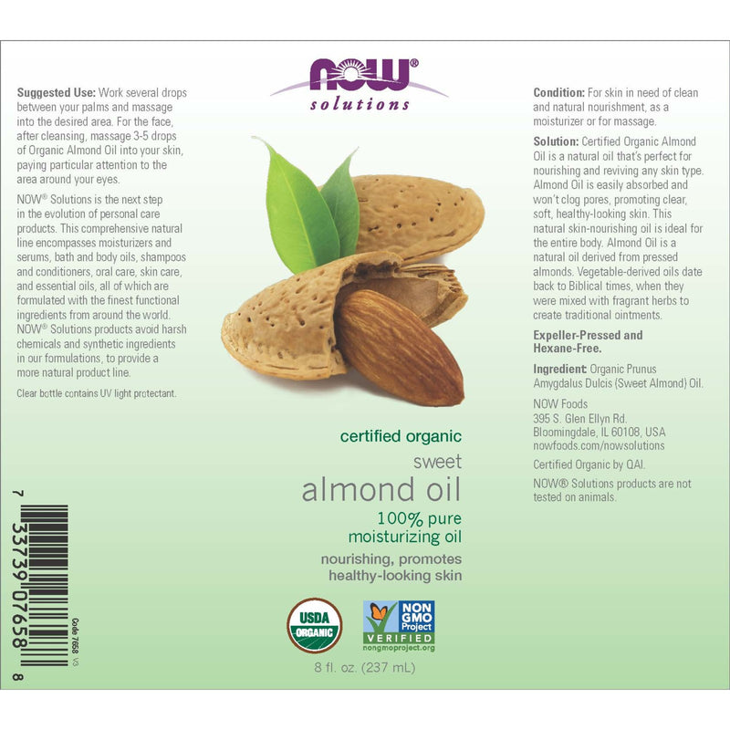 NOW Foods Sweet Almond Oil Organic 8 fl oz - DailyVita