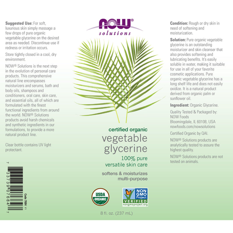 NOW Foods Vegetable Glycerin Organic 8 fl oz - DailyVita