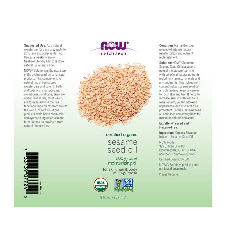 NOW Foods Sesame Seed Oil Organic 8 fl oz - DailyVita