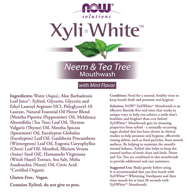 NOW Foods Xyliwhite Neem & Tea Tree Mouthwash 16 oz - DailyVita