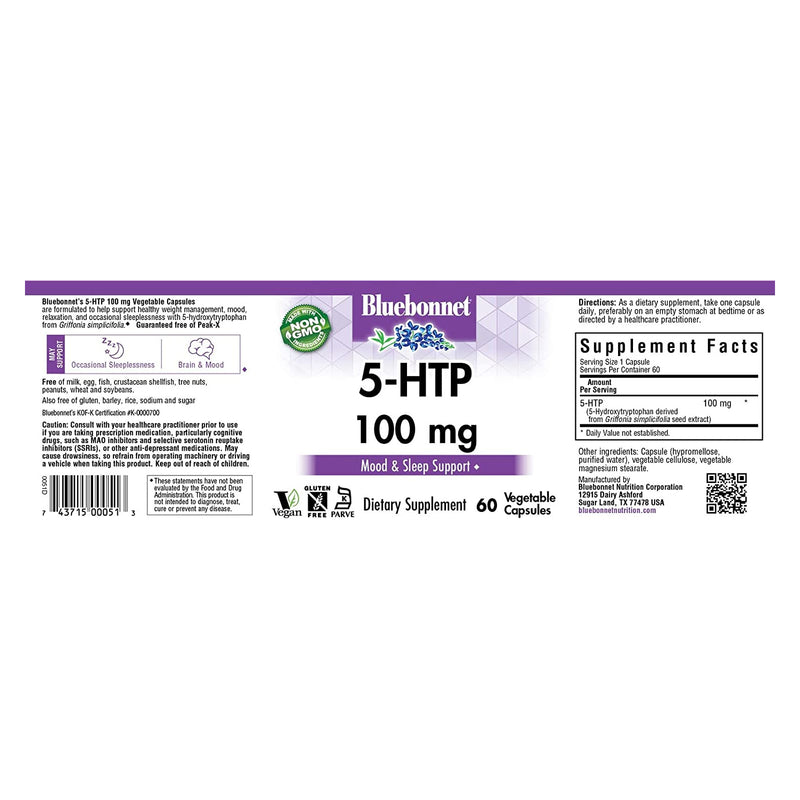 Bluebonnet 5-HTP 100 mg 60 Veg Capsules - DailyVita