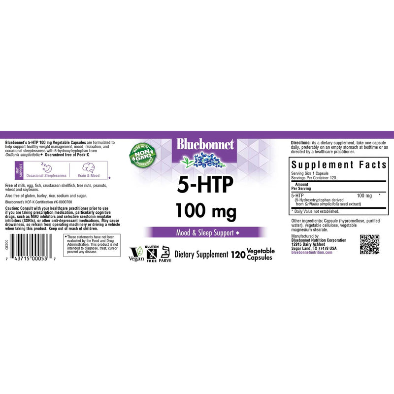 Bluebonnet 5-HTP 100 mg 120 Veg Capsules - DailyVita