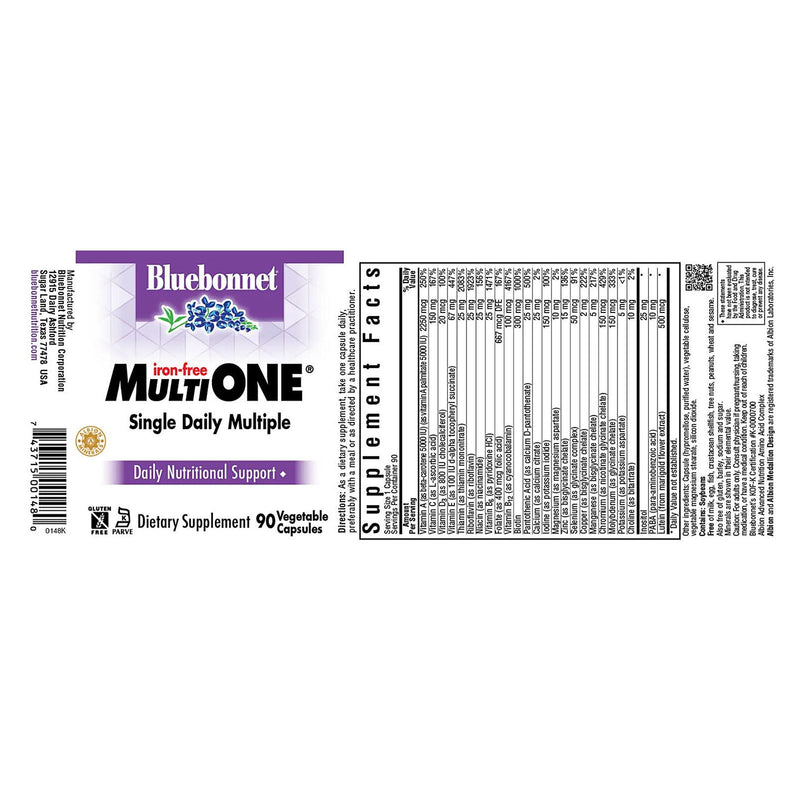 Bluebonnet Multi One (Iron Free) 90 Veg Capsules - DailyVita