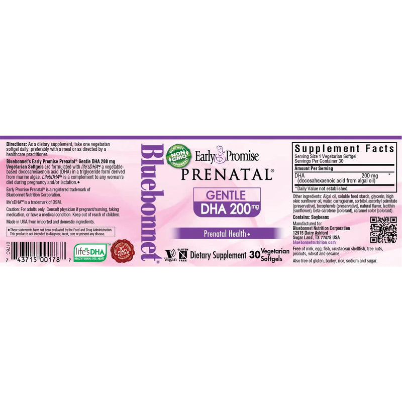 Bluebonnet Early Promise Prenatal Gentle DHA 200 mg 30 Vegetarian Softgels - DailyVita
