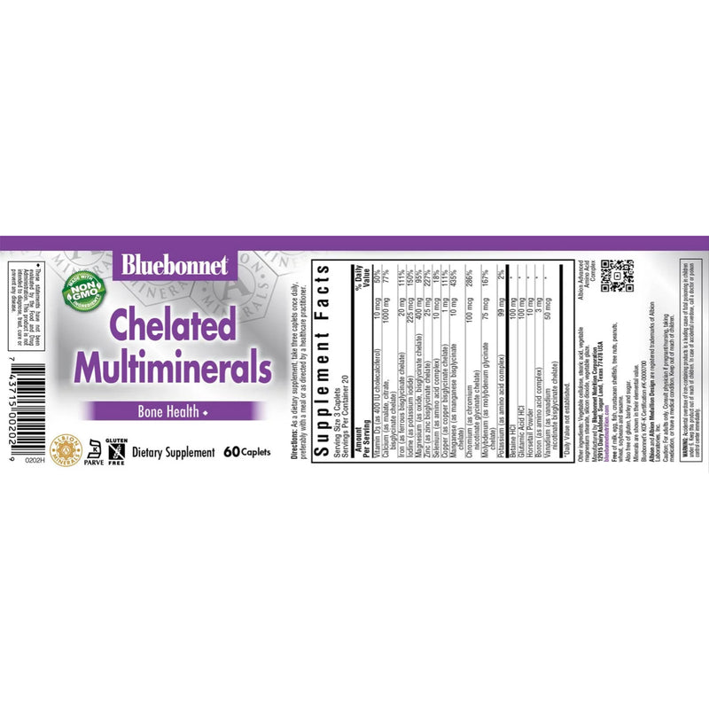 Bluebonnet Chelated Multi Minerals (with Iron) 60 Caplets - DailyVita