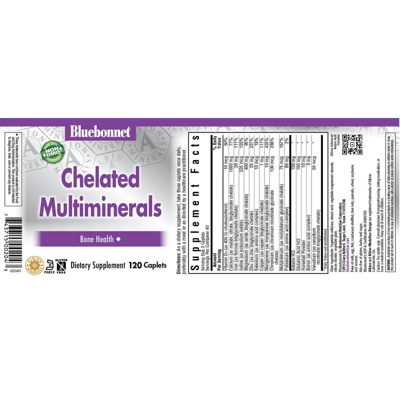 Bluebonnet Chelated Multi Minerals (with Iron) 120 Caplets - DailyVita