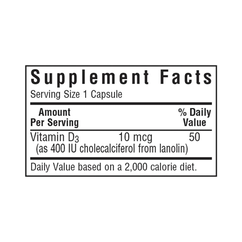 Bluebonnet Vitamin D3 10 mcg (400 IU) 180 Veg Capsules - DailyVita