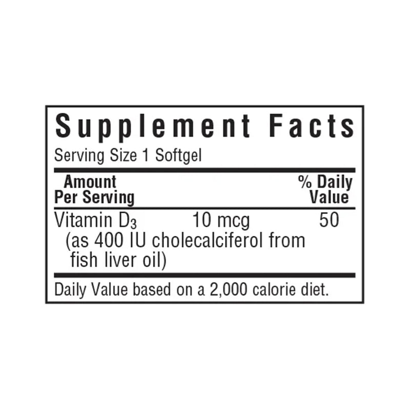 Bluebonnet Vitamin D3 10 mcg (400 IU) 250 Softgels - DailyVita