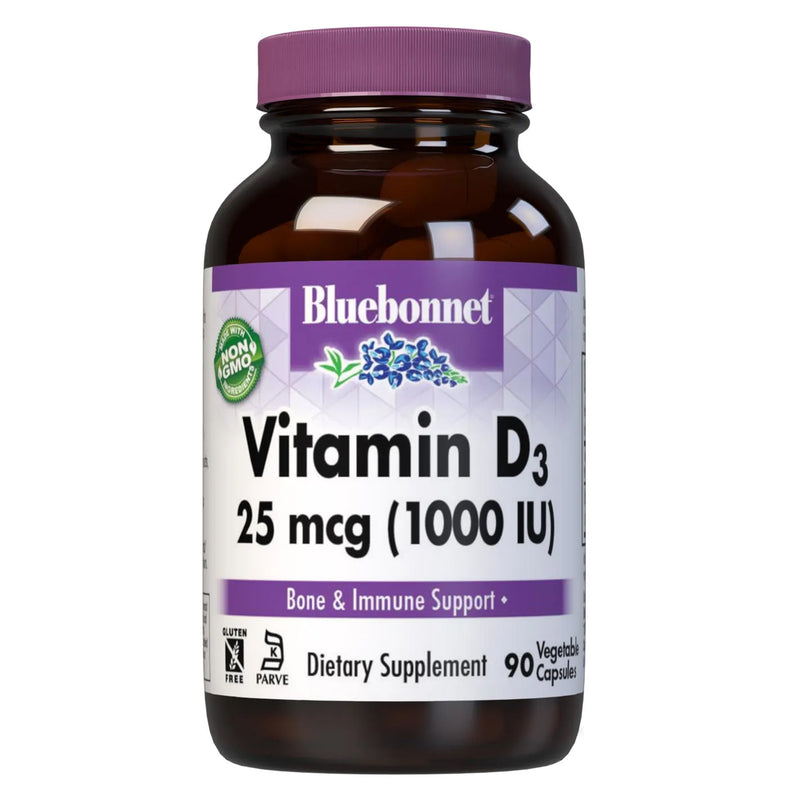 Bluebonnet Vitamin D3 25 mcg (1000 IU) 90 Veg Capsules - DailyVita