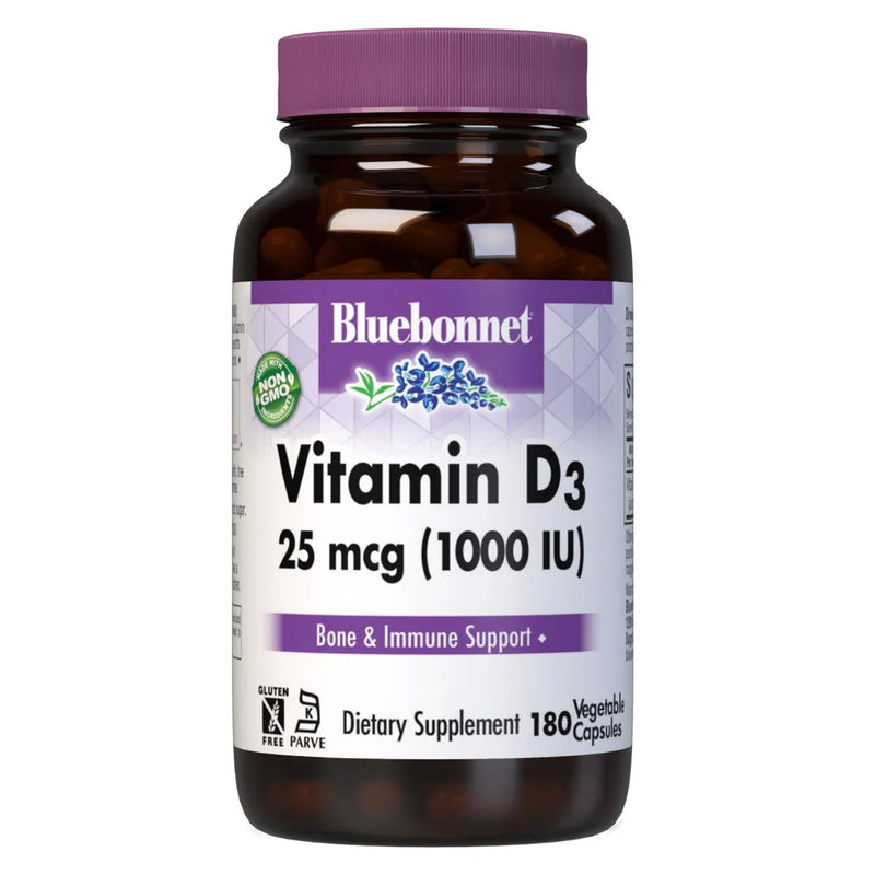 Bluebonnet Vitamin D3 25 mcg (1000 IU) 180 Veg Capsules - DailyVita