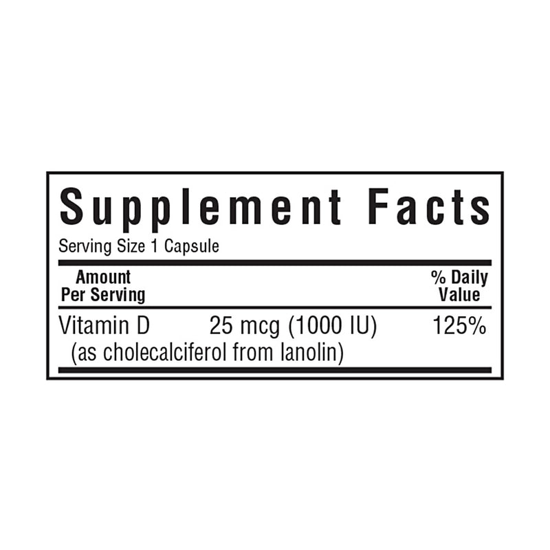 Bluebonnet Vitamin D3 25 mcg (1000 IU) 180 Veg Capsules - DailyVita