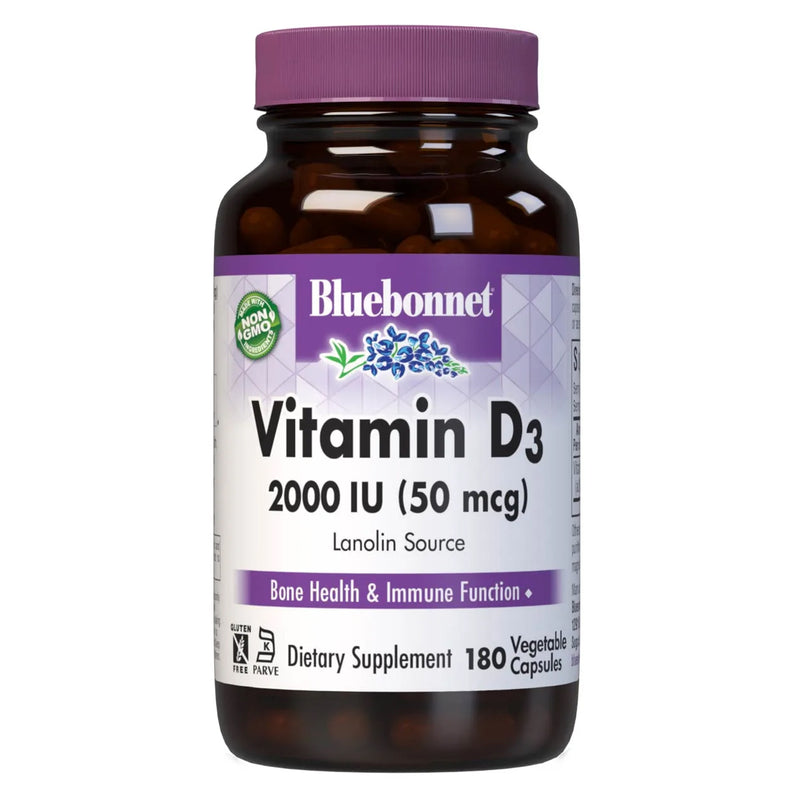 Bluebonnet Vitamin D3 50 mcg (2000 IU) 180 Veg Capsules - DailyVita