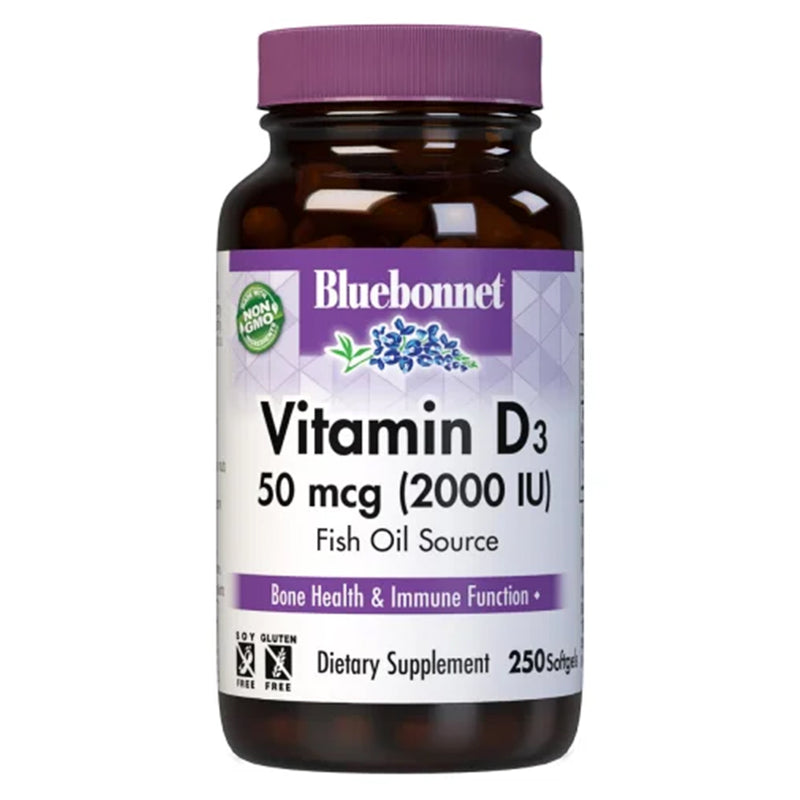 Bluebonnet Vitamin D3 50 mcg (2000 IU) 250 Softgels - DailyVita