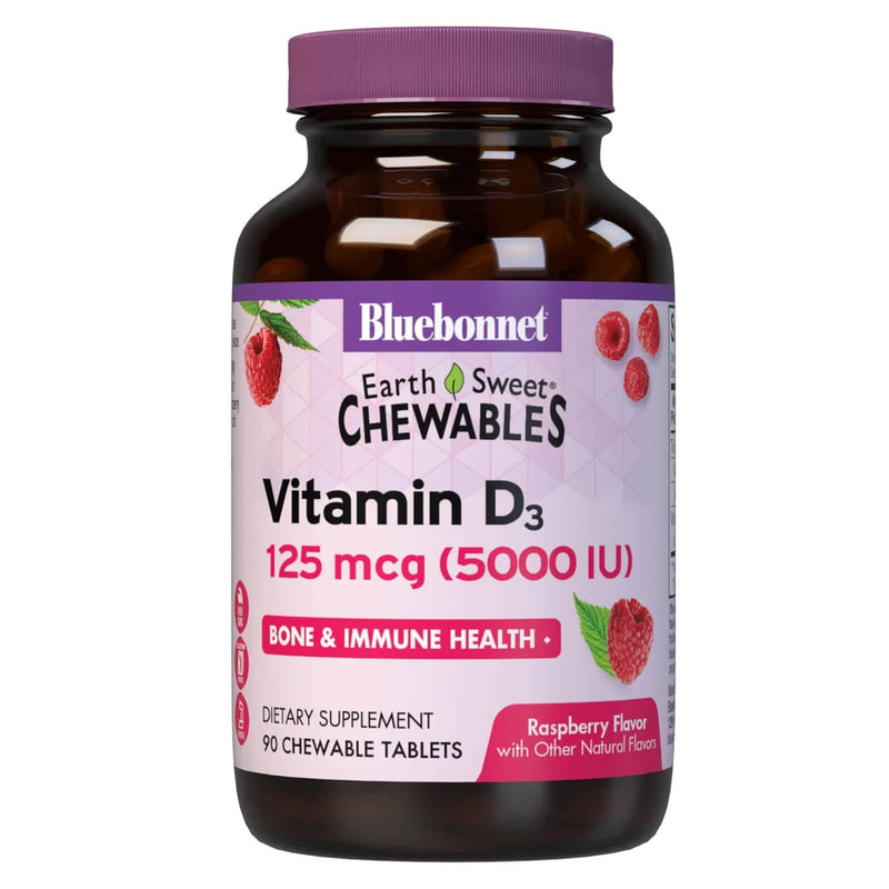 Bluebonnet Earthsweet Chewables Vitamin D3 125 mcg (5000 IU) Raspberry 90 Tablets - DailyVita