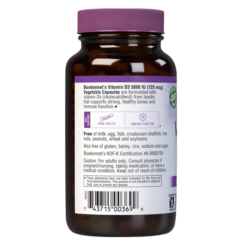 Bluebonnet Vitamin D3 125 mcg (5000 IU) 120 Veg Capsules - DailyVita
