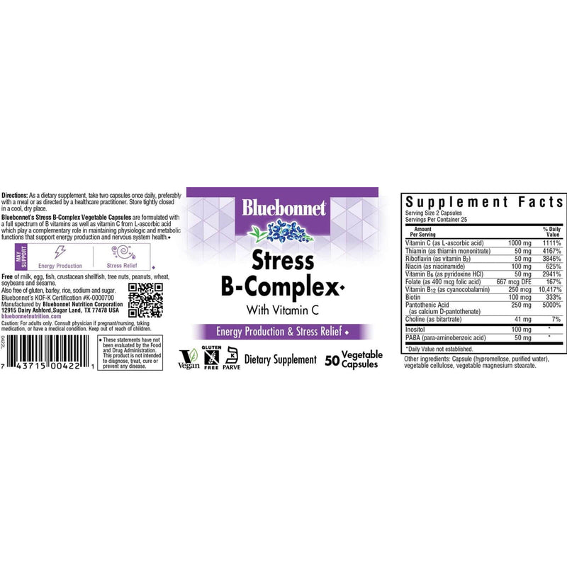 Bluebonnet Stress B-Complex 50 Veg Capsules - DailyVita