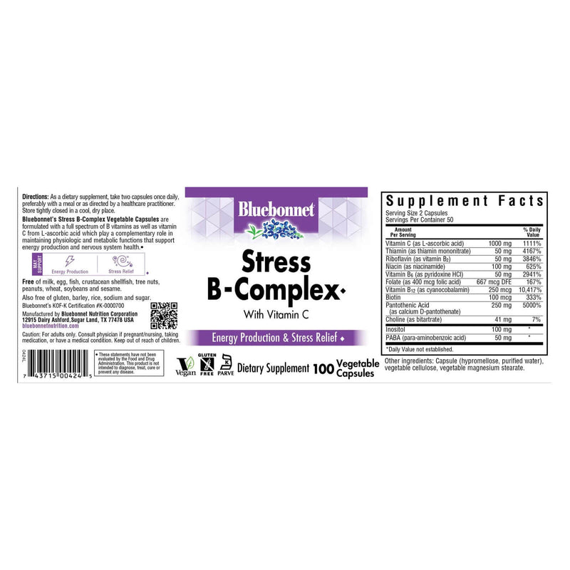 Bluebonnet Stress B-Complex 100 Veg Capsules - DailyVita