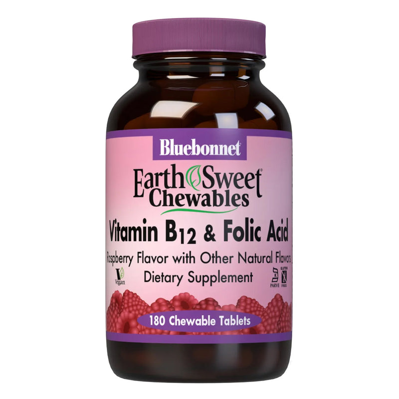 Bluebonnet Earthsweet Chewables Vitamin B-12 & Folic Acid Raspberry 180 Tablets - DailyVita