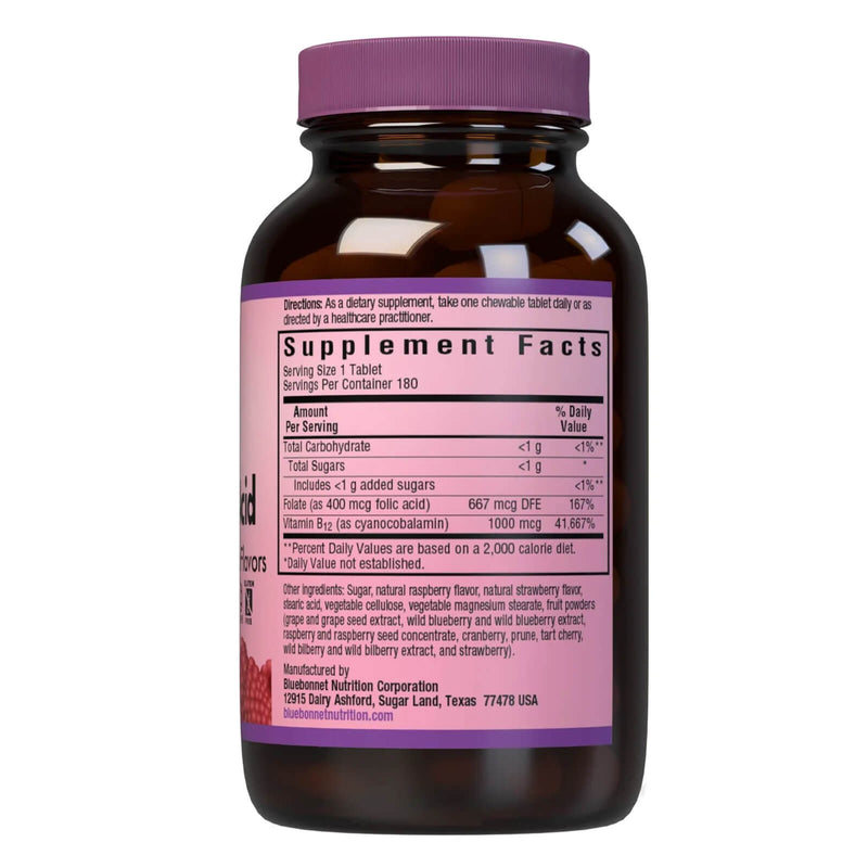 Bluebonnet Earthsweet Chewables Vitamin B-12 & Folic Acid Raspberry 180 Tablets - DailyVita