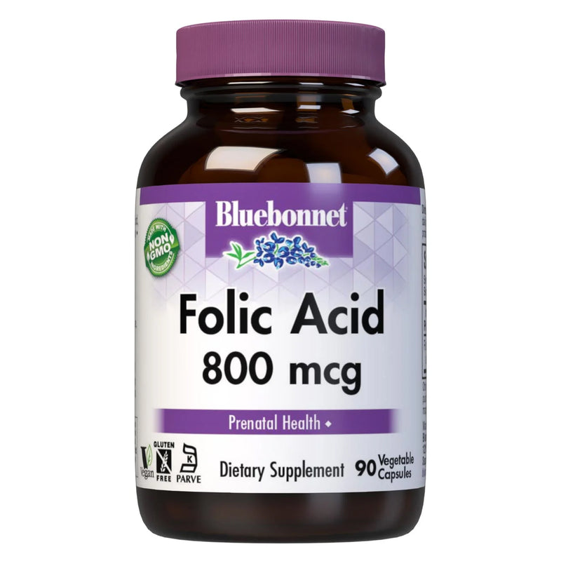 Bluebonnet Folic Acid 800 mcg 90 Veg Capsules - DailyVita