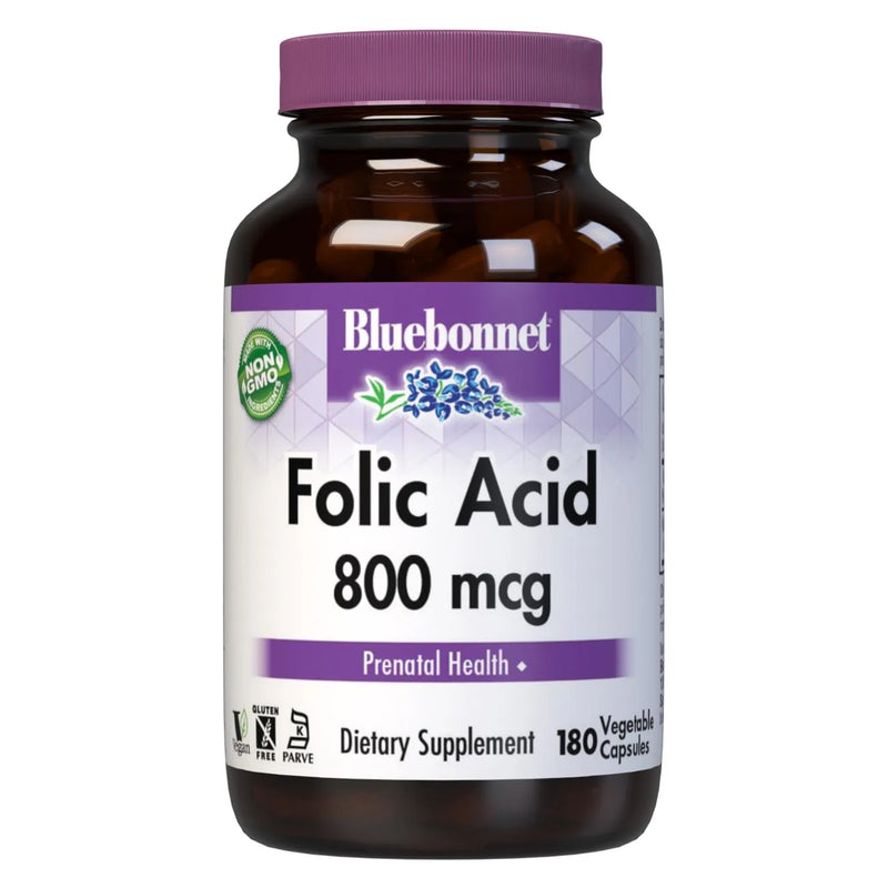 Bluebonnet Folic Acid 800 mcg 180 Veg Capsules - DailyVita