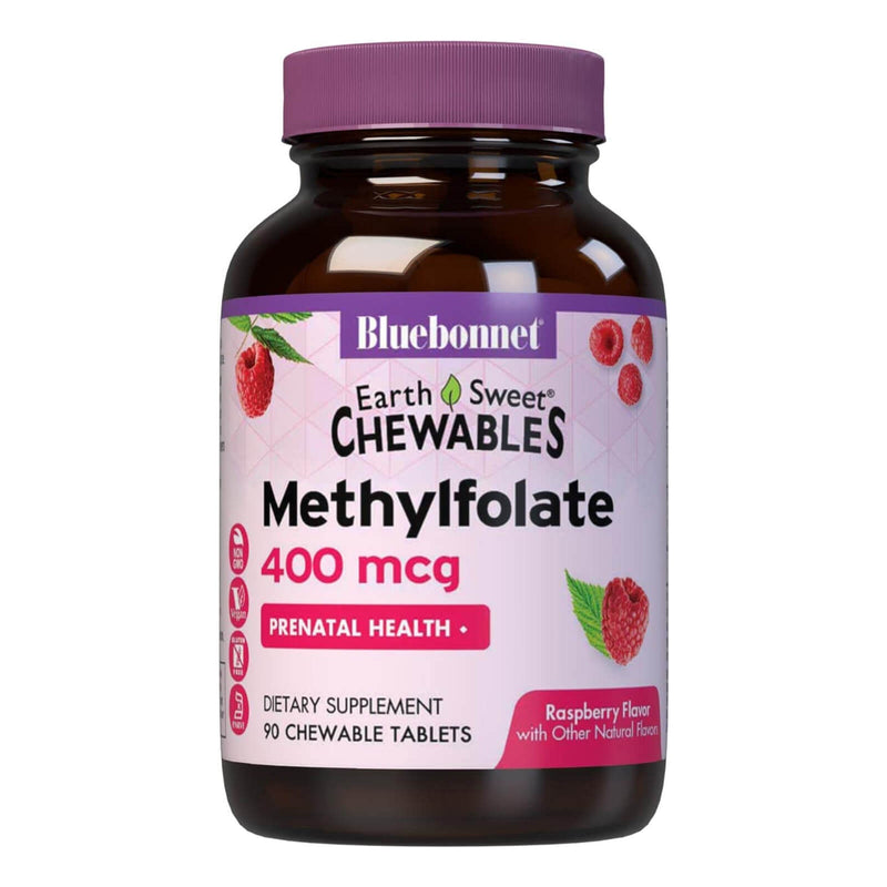 Bluebonnet Earth Sweet Chewables Cellular Active Methylfolate 400 mcg Raspberry 90 Tablets - DailyVita