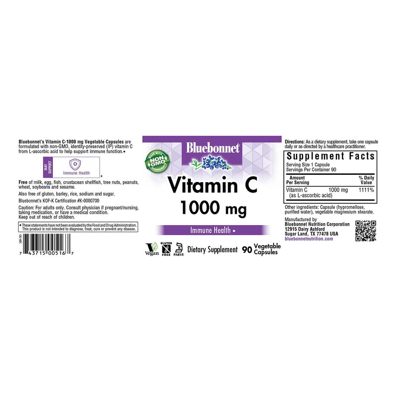 Bluebonnet Vitamin C 1000 mg 90 Veg Capsules - DailyVita