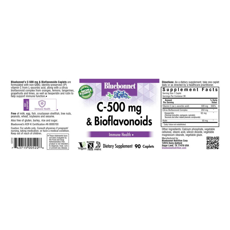 Bluebonnet C-500 mg & Bioflavonoids 90 Caplets - DailyVita