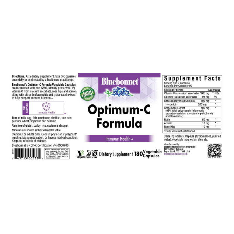 Bluebonnet Optimum C Formula 180 Veg Capsules - DailyVita