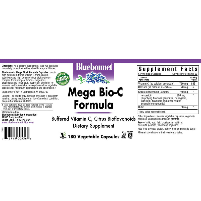 Bluebonnet Mega Bio-C Formula 180 Veg Capsules - DailyVita