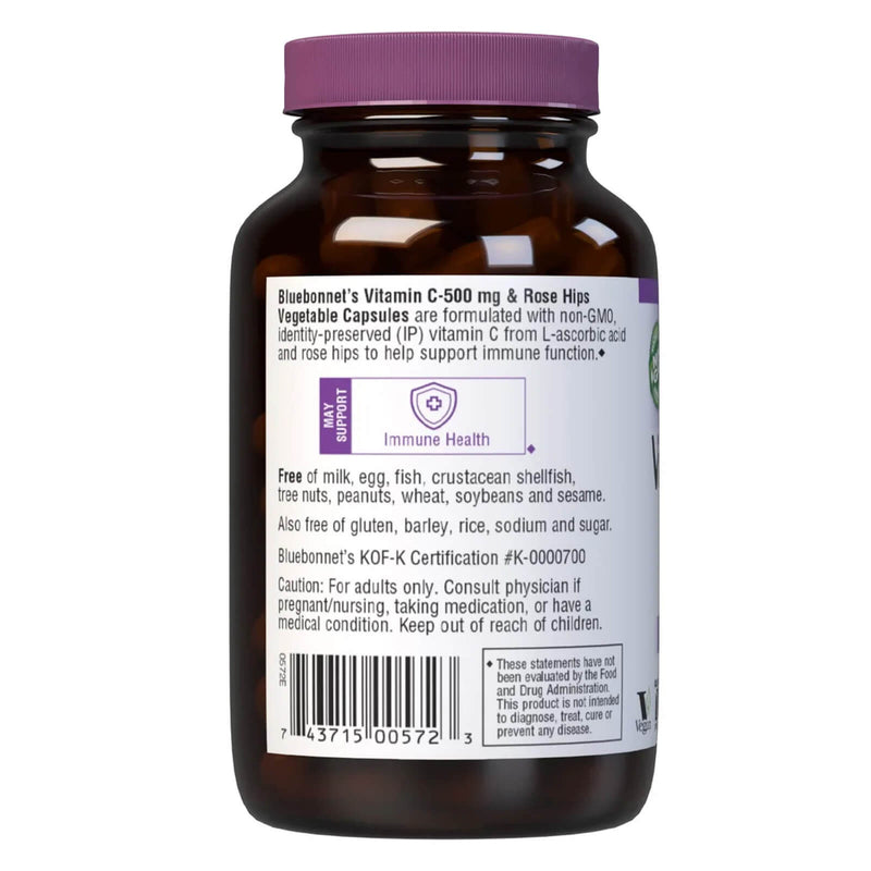 Bluebonnet Vitamin C-500 mg & Rose Hips 90 Veg Capsules - DailyVita
