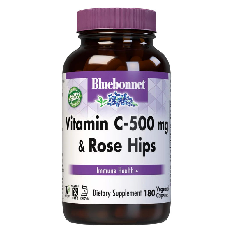 Bluebonnet Vitamin C-500 mg & Rose Hips 180 Veg Capsules - DailyVita