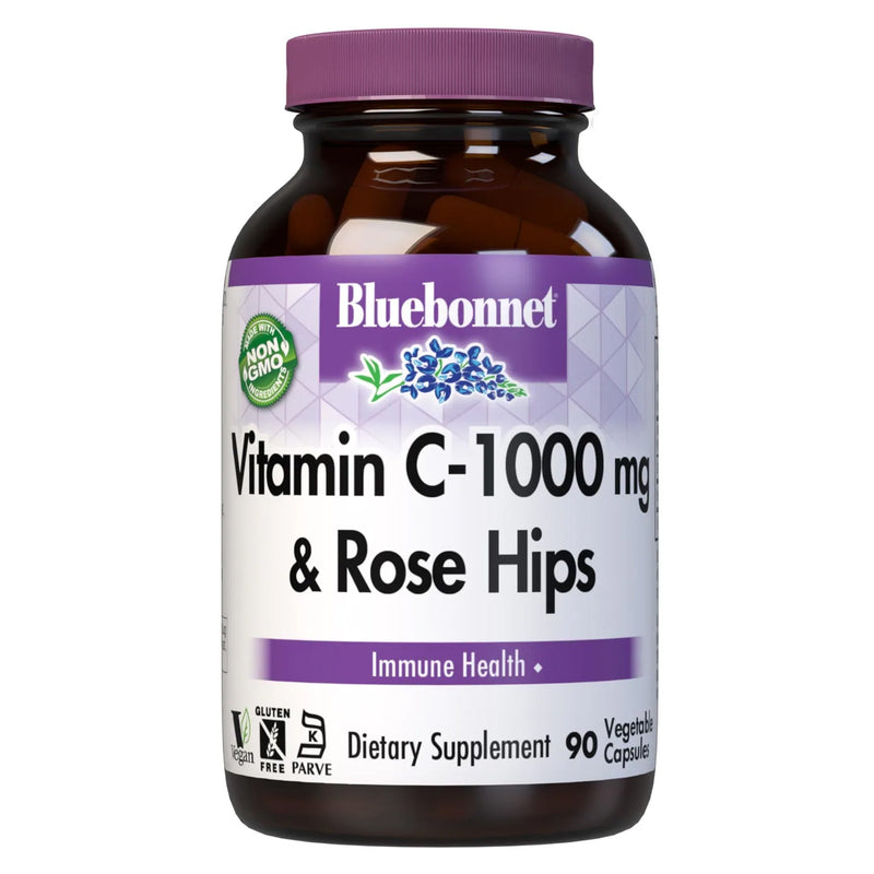 Bluebonnet Vitamin C-1000 mg & Rose Hips 90 Veg Capsules - DailyVita