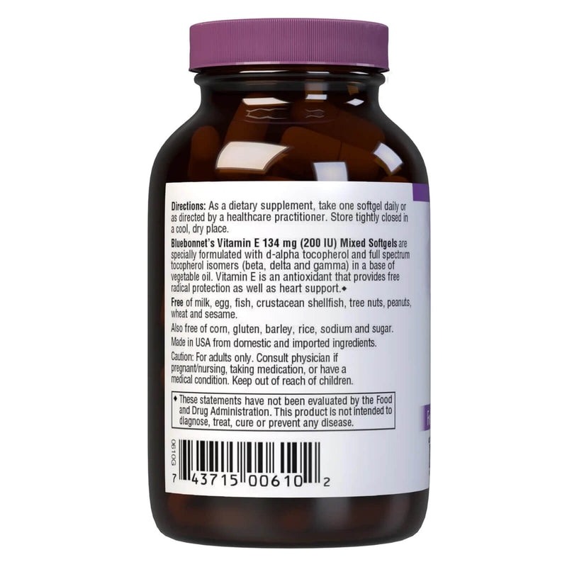Bluebonnet Vitamin E 134 mg (200 IU) Mixed 50 Softgels - DailyVita